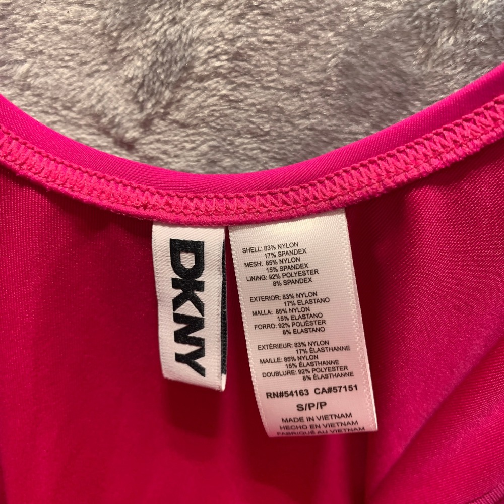 DKNY Womens Pink Ruffle V-Neck Underwire One Piece Swimsuit DIMMS691 Size S - Picture 6 of 8